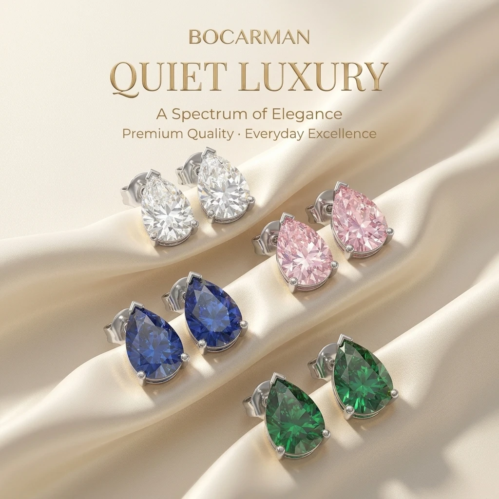 Bocarman Ice Flower Cut Pear Shape Stud Earrings 18K Gold Plated S925 Silver Base Women Fine Jewelry