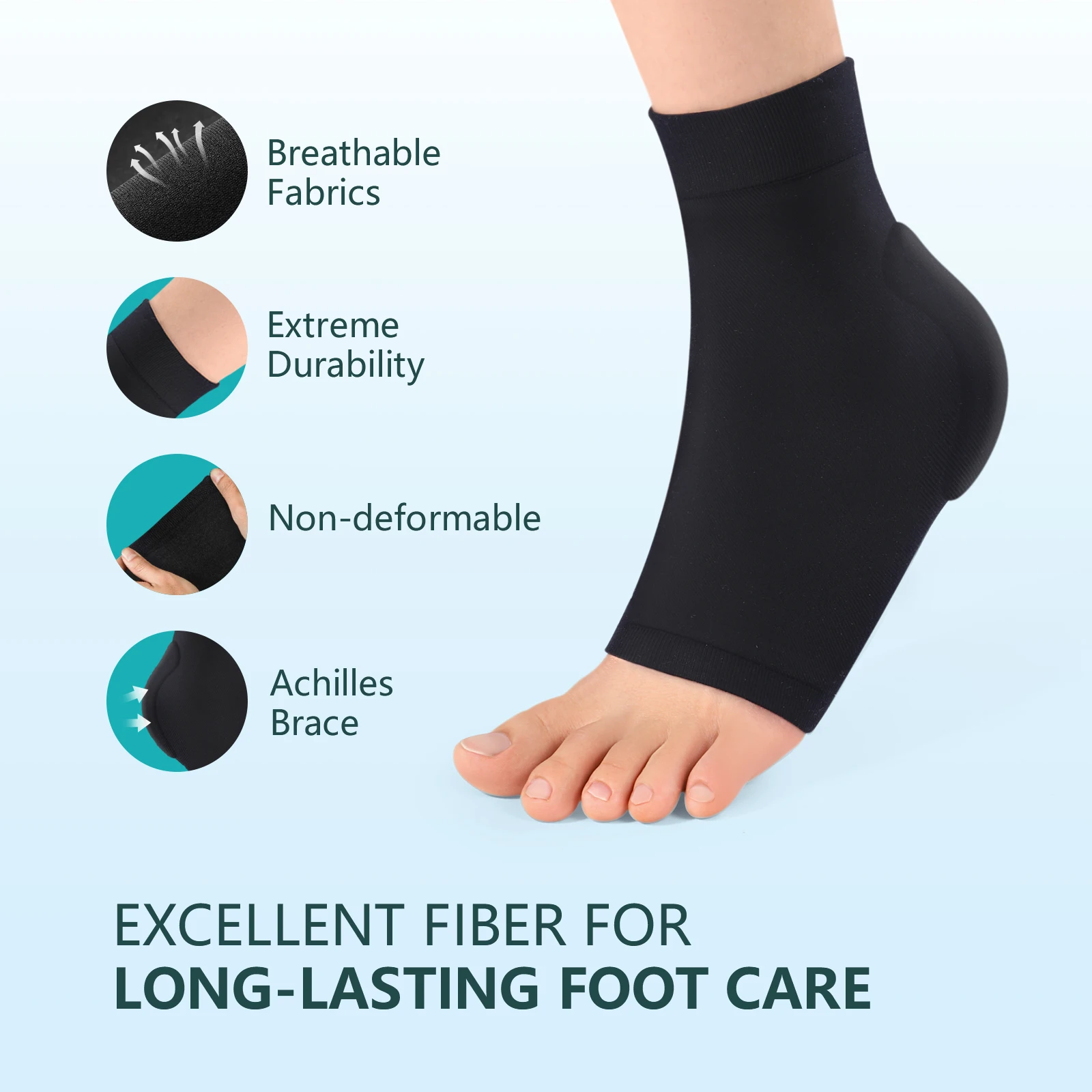 2Pcs/pair Achilles Tendon Heel Protector Gel Heel Socks Compression Padded Sleeve Socks Relieve Bursitis Tendonitis Tenderness