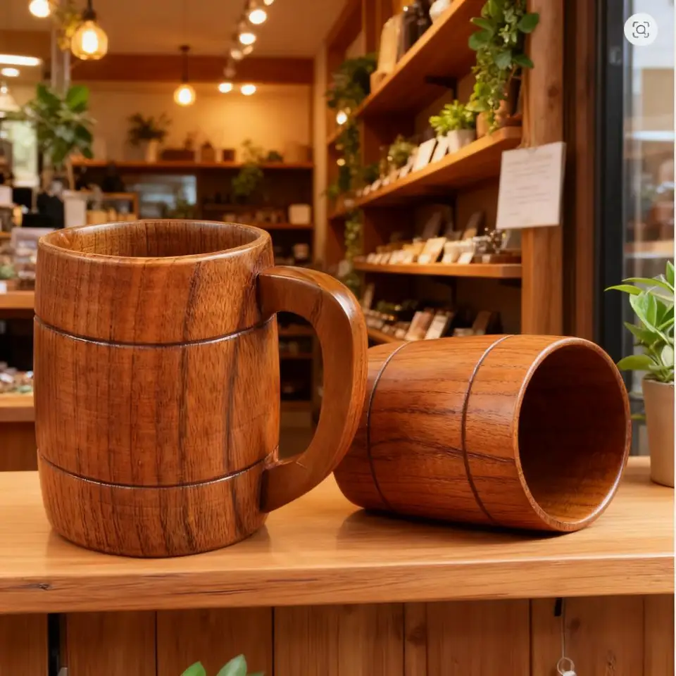 320ml Handcrafted Wooden Coffee Mug Natural Drinkware Cup Vintage