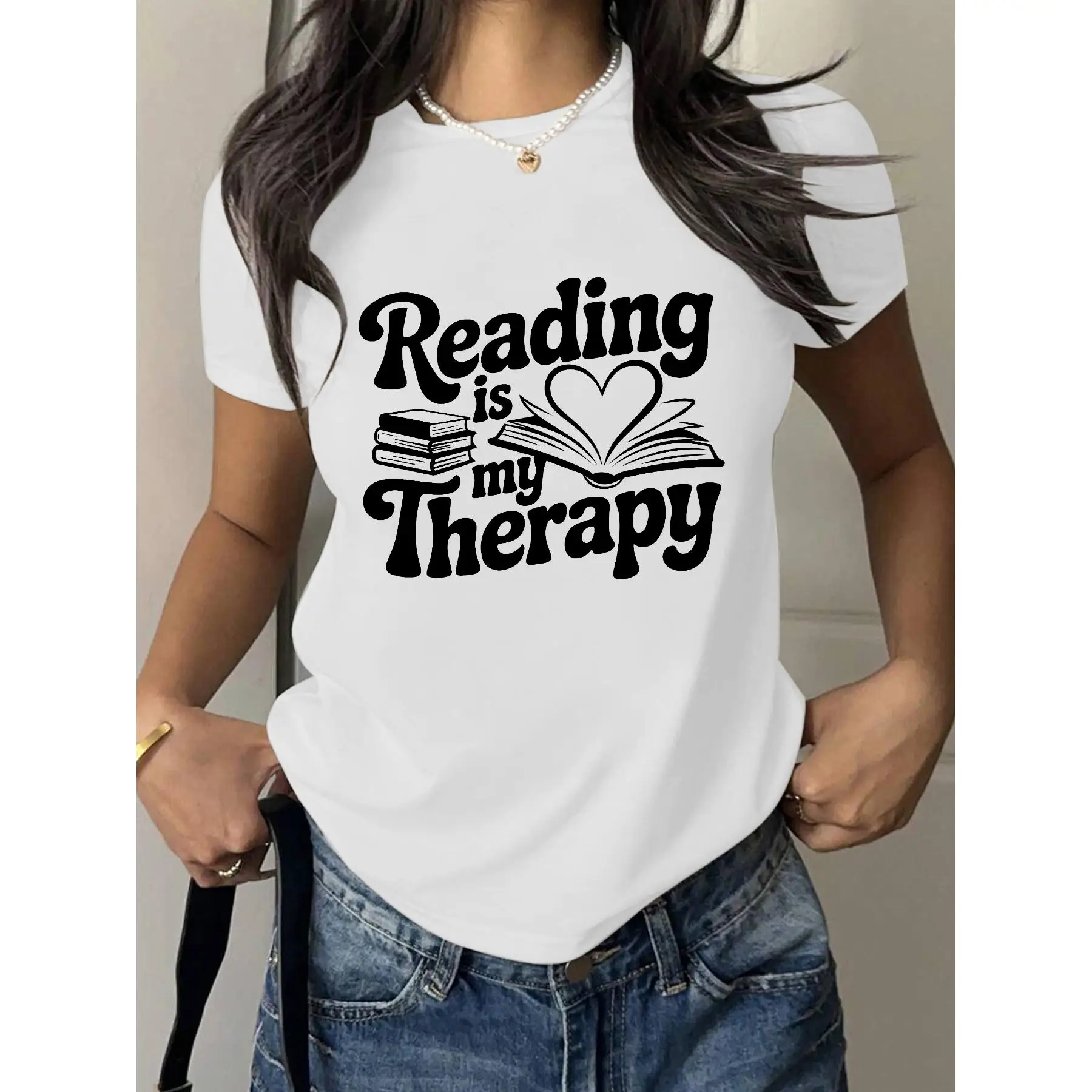 

Reading Is My Therapy T-Shirt Funny Bookworm Graphic Tee Unisex Book Lover Gift Mental Health Apparel