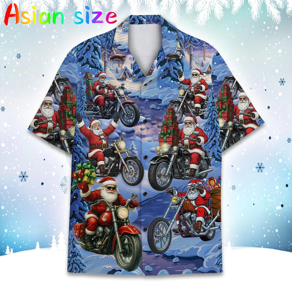 Funny Christmas Santa Claus Motorcycle Shirt For Men All Over Print Autumn Party Xmas Top Casual Short Sleeve Lapel Blouse
