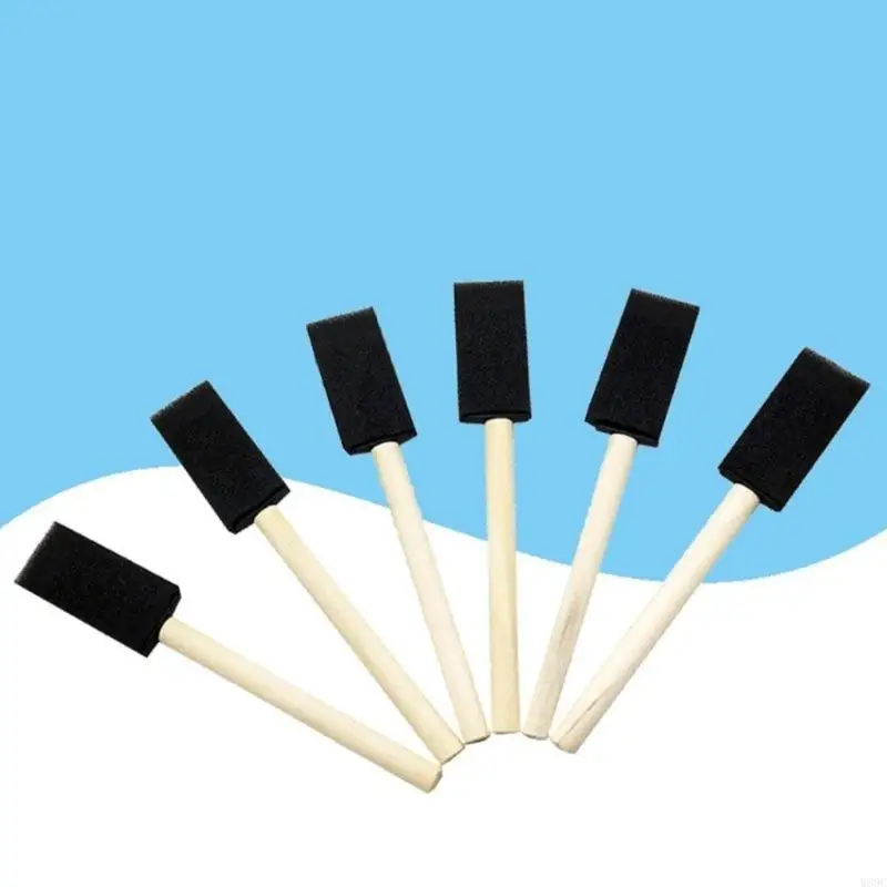 W89Cポータブル絵画フォームブラシスモールフォームブラシスポンジブラシ木製ハンドルアーティストの描画セット