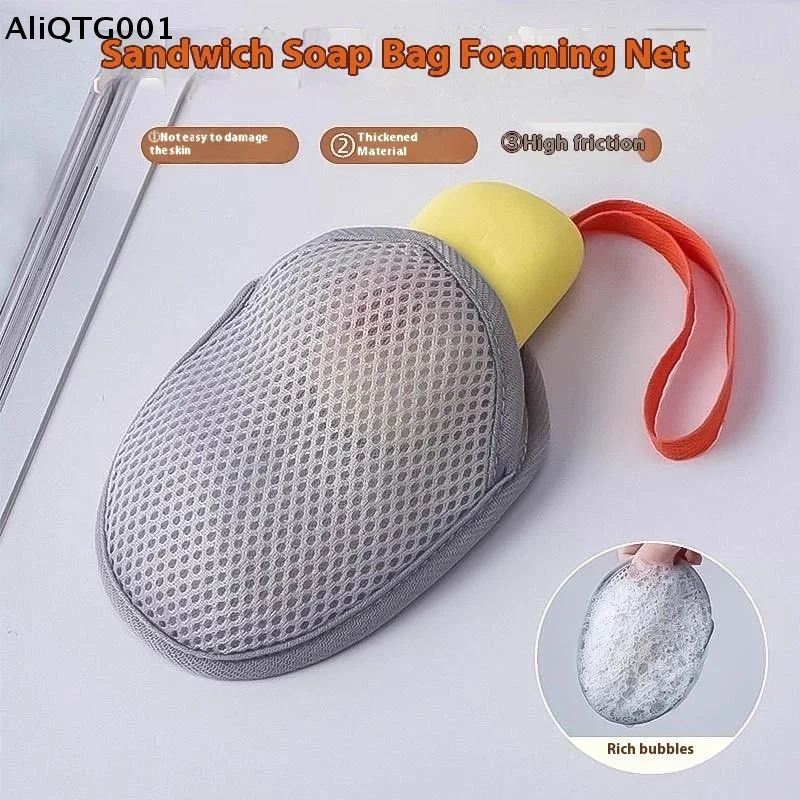 

Double-Sided Oval Bath Scrubber with Lanyard - Foaming Net Body Exfoliating Mesh Soap Pocket - Bathroom Cleaning Sponge