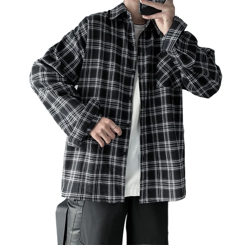 

2024 New Hong Kong Style Checkered Long Sleeved Shirt, Loose and Casual