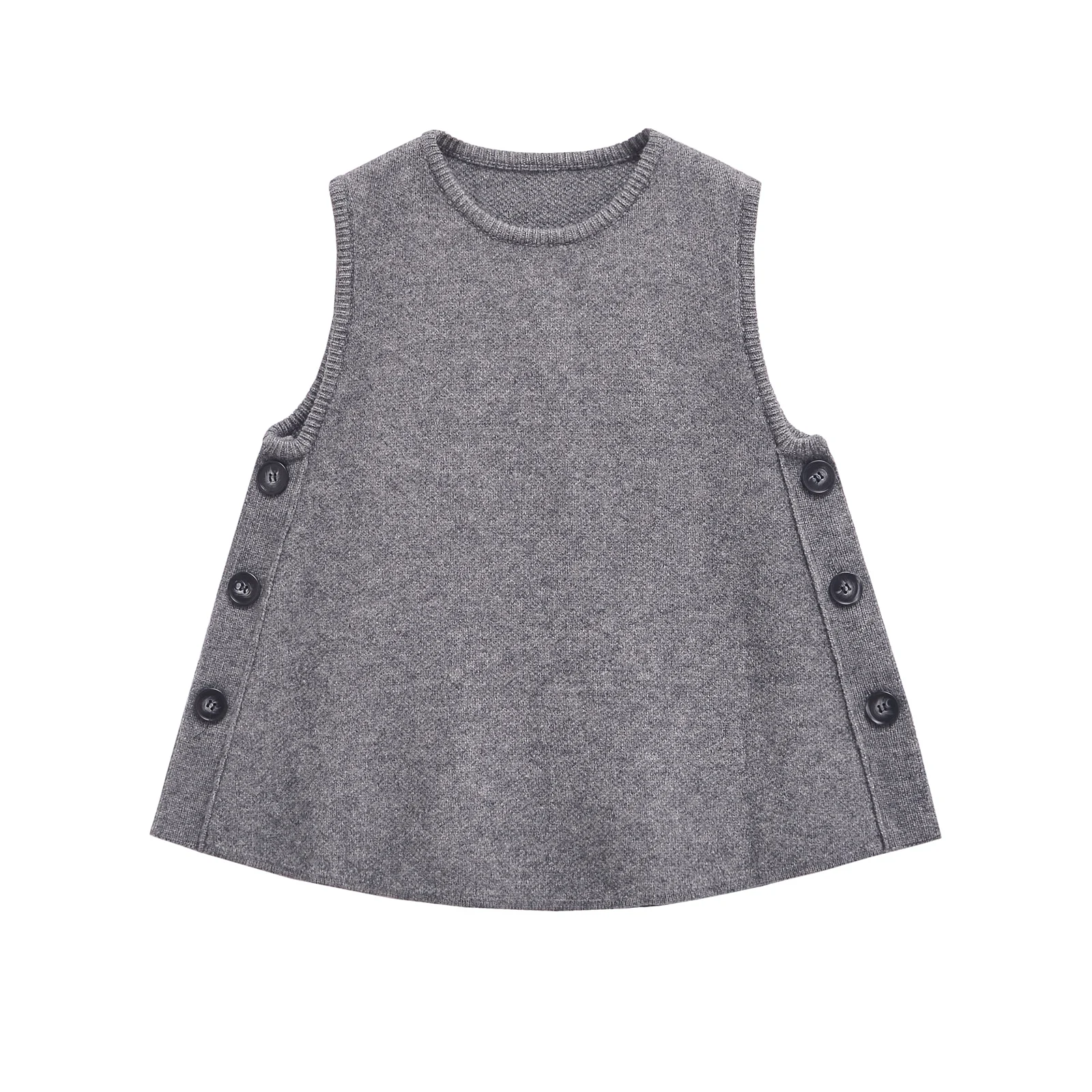 

Women's Chic Side-Breasted All-Match O Neck Sleeveless Knitted Sweater Vest Lazy Casual Outer Wear Women Clothes 2756129