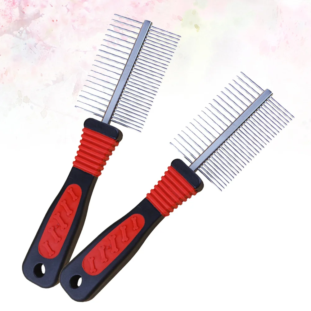 

2Pcs Dog Grooming Comb Kit Ergonomic Handle Pet Cleaning Tool for Shedding Tangles Dander Comb Pet Grooming Tool