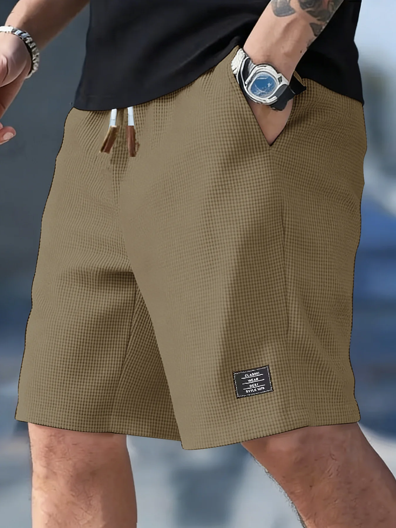 2026 Sommer Herren Waffelstruktur Freizeit-Sport-Strandshorts Schnelltrocknend Trendige Atmungsaktive Bermuda-Shorts Streetwear 