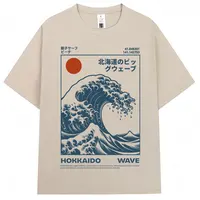 Camiseta Vintage de estilo japonés Hokkaido Wave para hombre y mujer, camisetas de moda Harajuku de alta calidad, camiseta de verano de algodón de gran tamaño