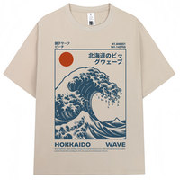 Japanese Style Hokkaido Wave Vintage T-shirt Men Women Harajuku Fashion High Quality T Shirts Oversized Cotton Summer Tee Shirt