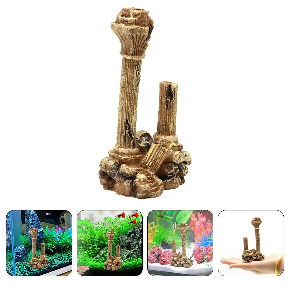 

Fish Tank Ornament Aquarium Landscaping Decor Roman Column Ruin Resin Adornment Vintage Marble Pillar Compact Design for Small