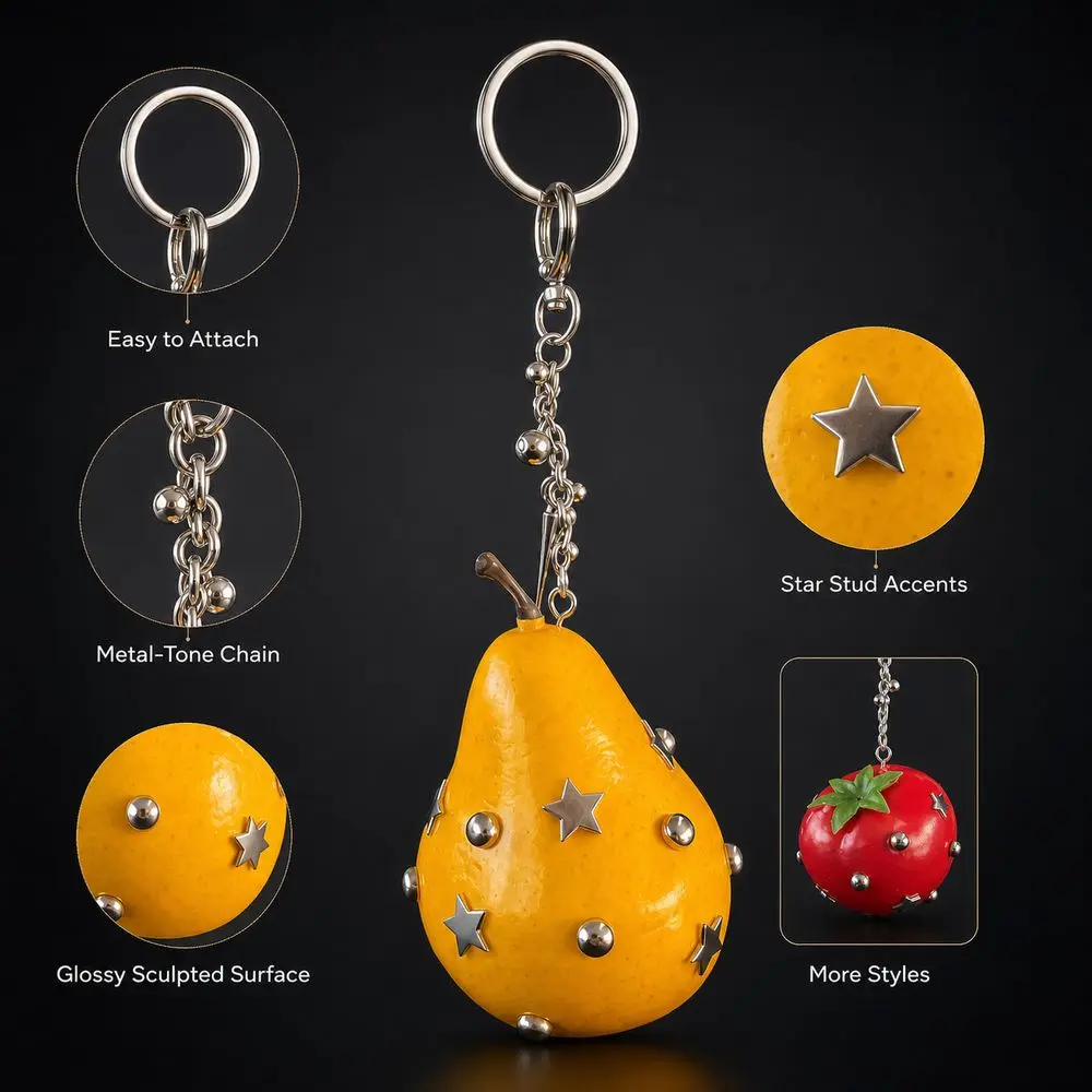 New Y2K Style Fruit Bag Charm Gothic Style Studded Accents Fruit Keychain Star Accents Chain Pendant Handbag Accessories