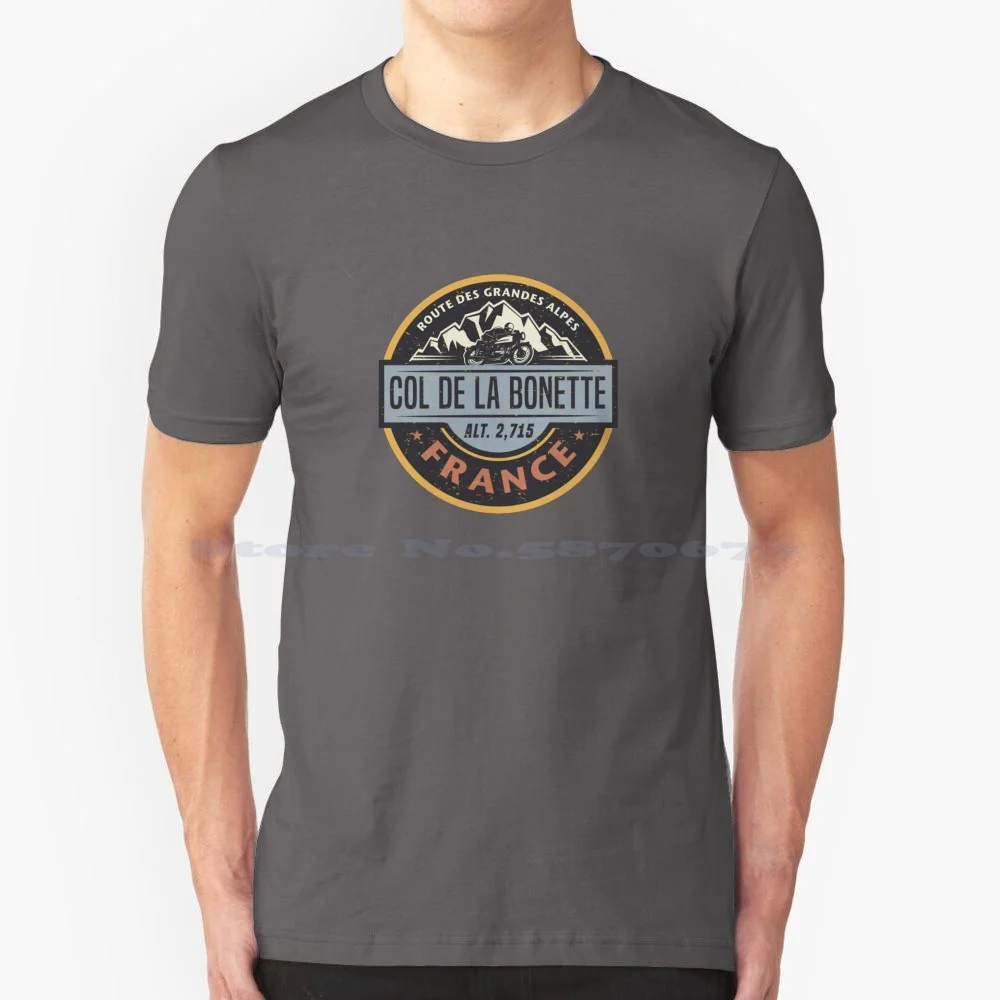 Col De La Bonette , France T Shirt 100% Cotton Tee Col De La Bonette France Passo Dello Stelvio Adventure Mountain Pass Biker