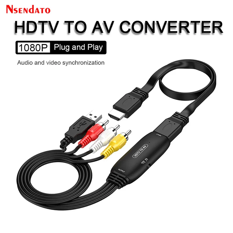 HDMI To AV 3RCA CVBS USB Composite Video Audio Cable Converter Adapter USB RCA AV to HDMI Scaler Cable Converter For DVD PS3 VHS