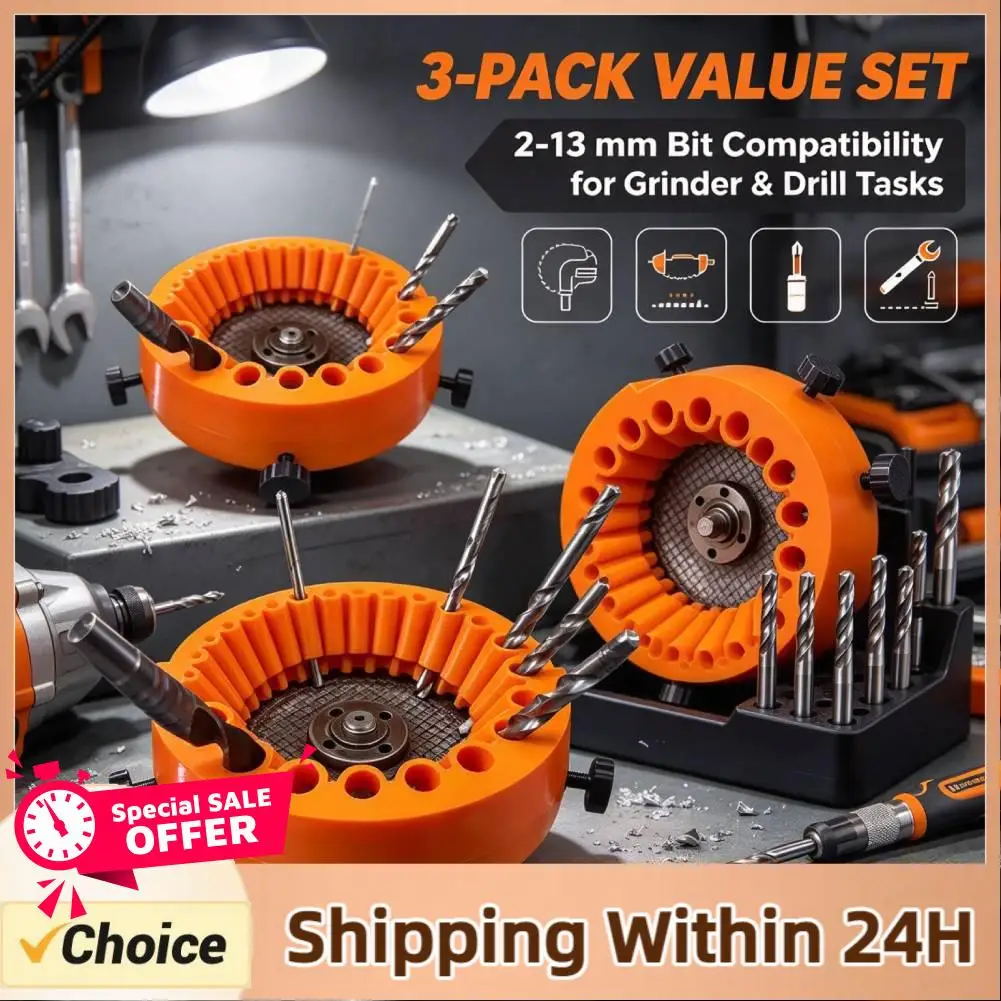 1/2/3Pcs Upgraded Drill Bit Sharpener Attachment for 125mm Angle Grinders Multipurpose Power Drill Bit Grinding Tool with Gloves