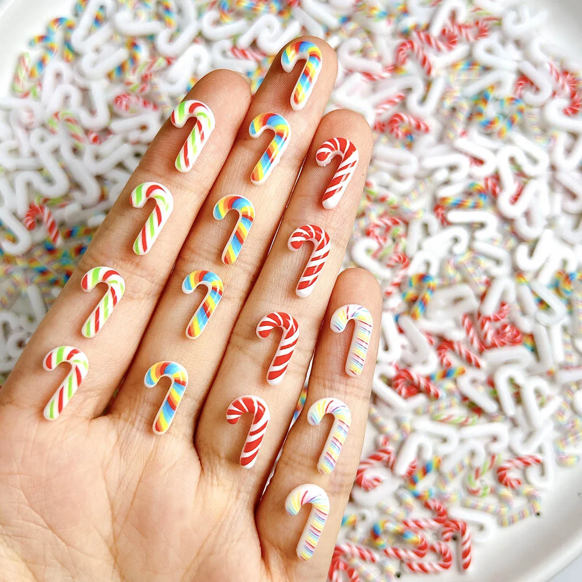 

20PCS Dopamine Colored Rainbow Cane Resin Nail Charms 3D Creative Simulated Christmas Series Cane Candy Nail Art Decorations DIY