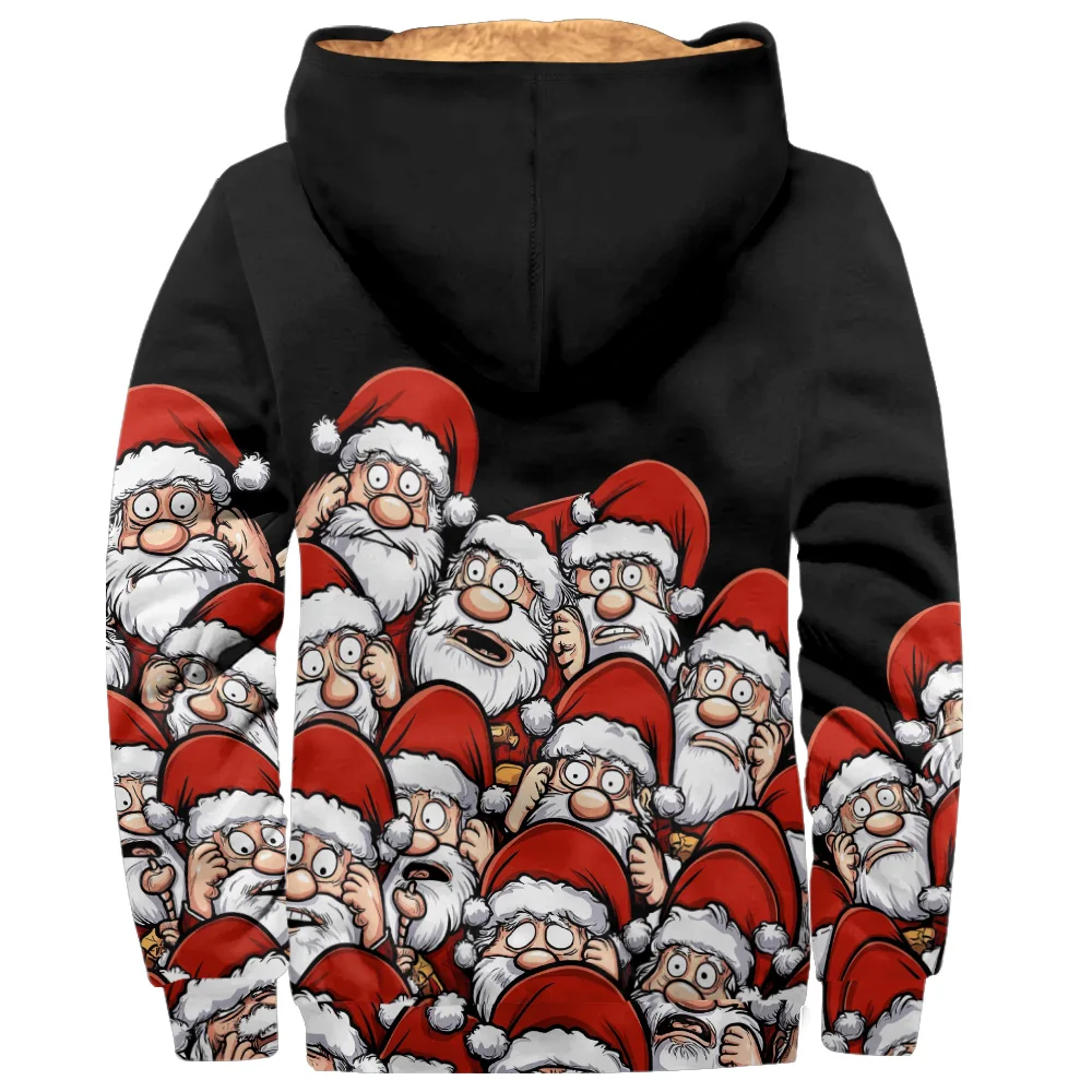 Trendy Men's and Boys' Winter Parkas with Hoodie, Zipper Christmas Theme Jacket with Pocket with Funny Santa Claus Print