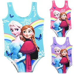 Dziecięcy strój kąpielowy dla dziewczynek Strój kąpielowy Cartoon Frozen Kawaii Vest Jednoczęściowy strój kąpielowy z dużą kokardą z tyłu 100cm-140cm Dziewczyna uczą się pływania