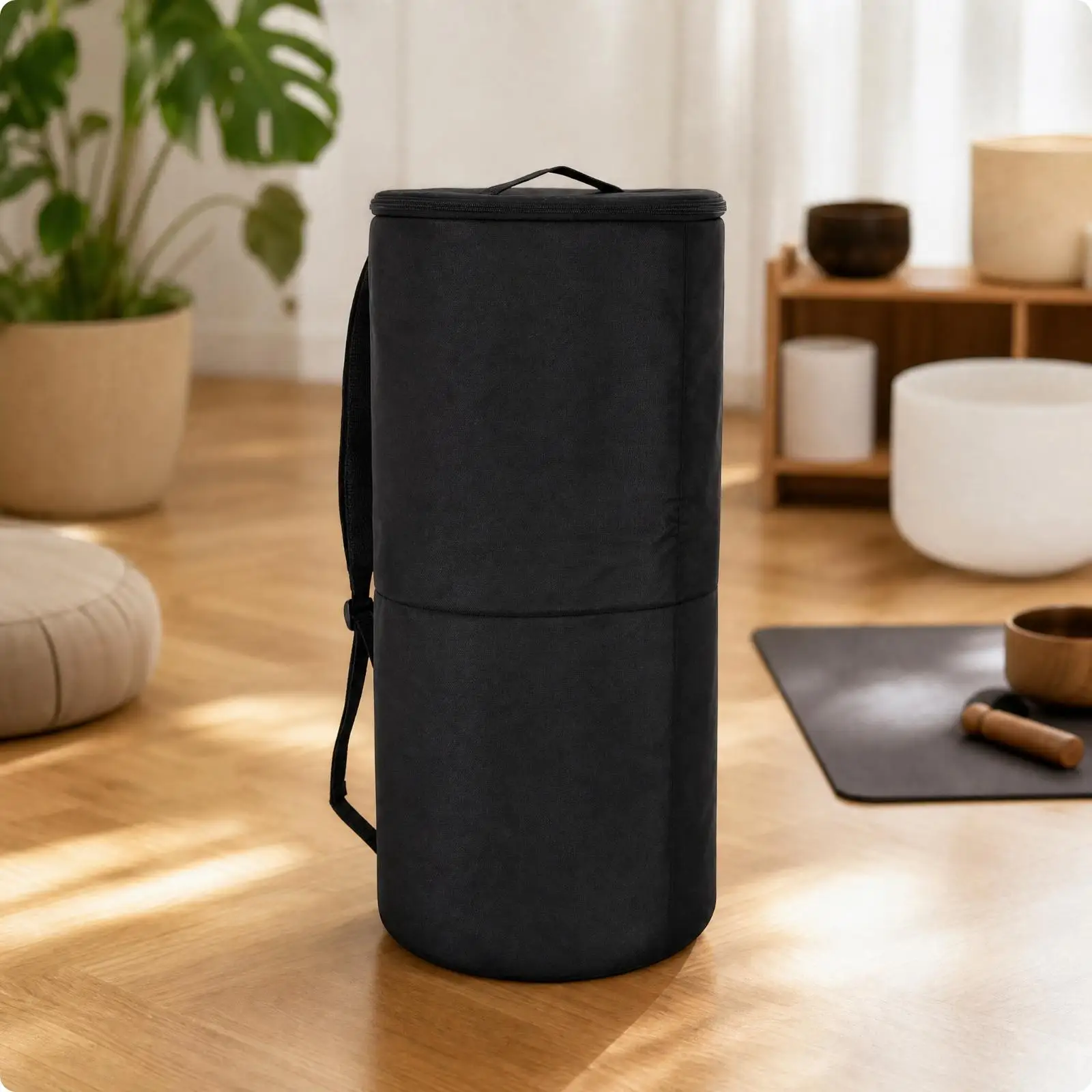 Alchemy Crystal Singing Bowl Bag Black Cylindrical Case with Shock Absorbing Lining for Safe Transport