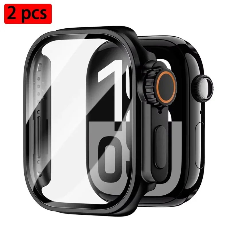 2 PCS Case For Apple Watch 9 8 7 SE 6 5 4 45 44mm Bumper+Tempered Glass Screen Protector Change to Ultra Cover IWatch protective
