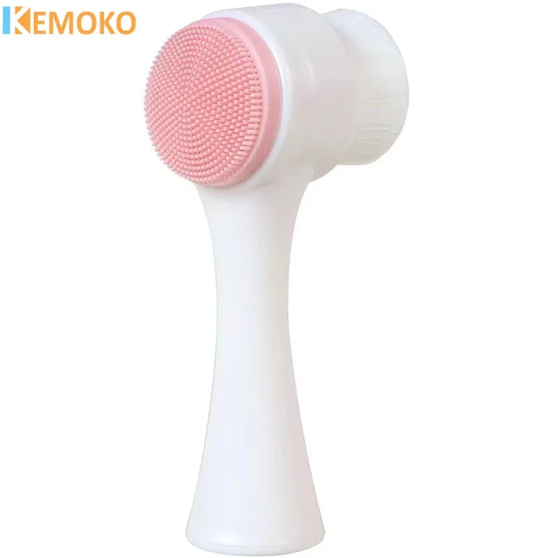 Facial Cleansing Tool Facial Brush Facial Cleanser Brush Soft Bristles Manual Massage Facial Cleanser Silicone Dual HeadCleanser