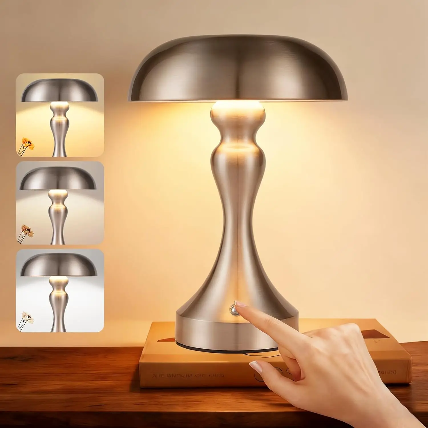 Tafellamp, draadloos bedlampje met accu, led-tafellamp, touch-dimbaar, retro vintage lamp met USB-oplaadbaar, nikkelbatterij, tafellampen voor vensterbank, woonkamer, slaapkamer