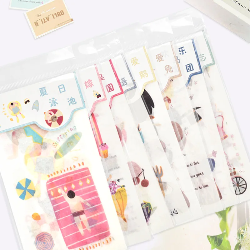 5sheets Washi Sticker Set, Cute Floral Wedding Travel Summer Themed Stickers for Journal Scene Decoration
