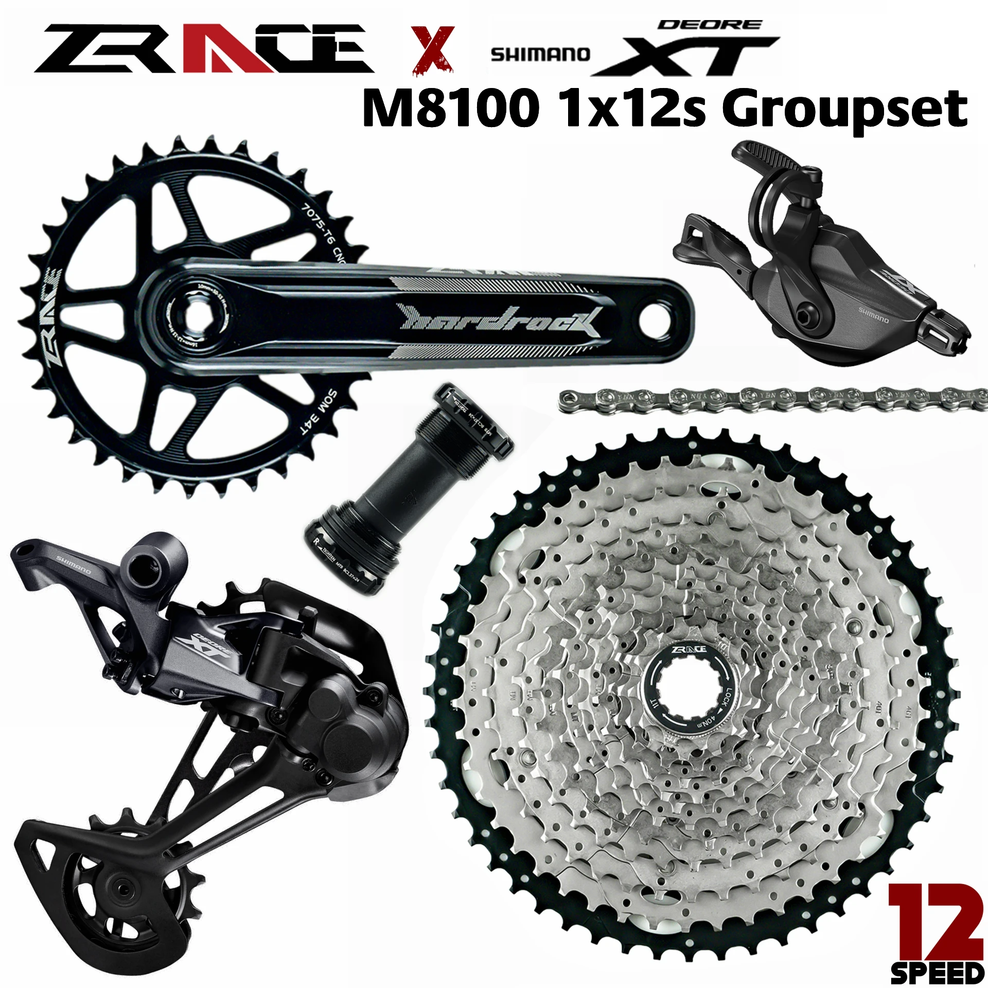 

Deore XT M8100, SL-M8100-R + RD-M8100-SGS + ZRACE HARDROCK Crankset + ZRACE Cassette + ZRACE Chain - 1x12s 5kit Groupset