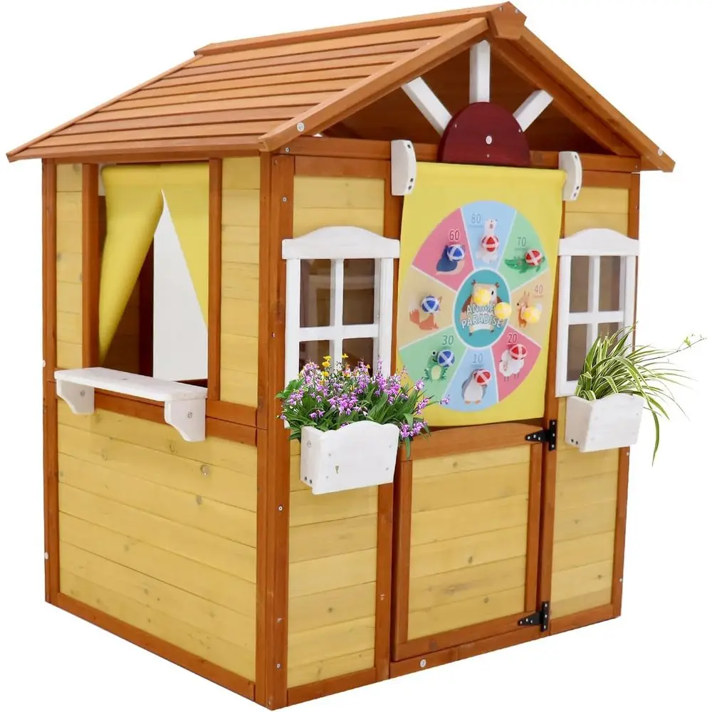 

Children's Wooden Playhouse with Functional Doors and Windows for Imaginative Play
