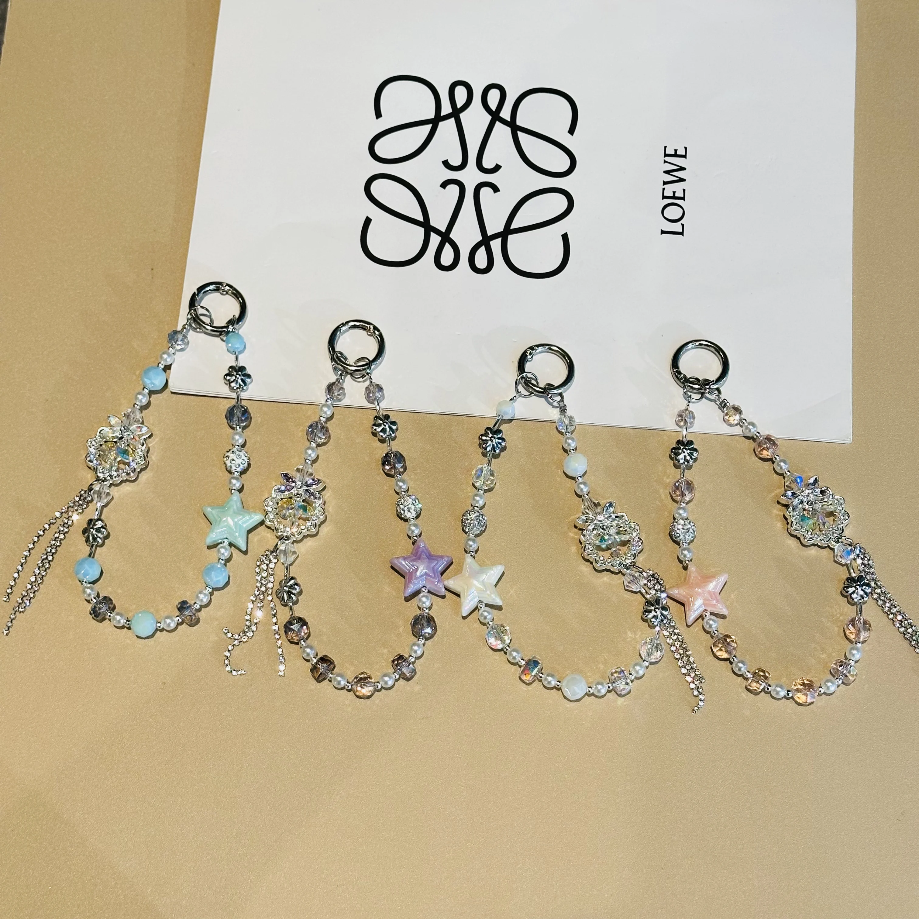 

Resin Star Crystal Beads Advanced Water Diamond Mobile Phone Hanging Rope, Wrist Short Hanging Rope, Keychain Bag Pendant
