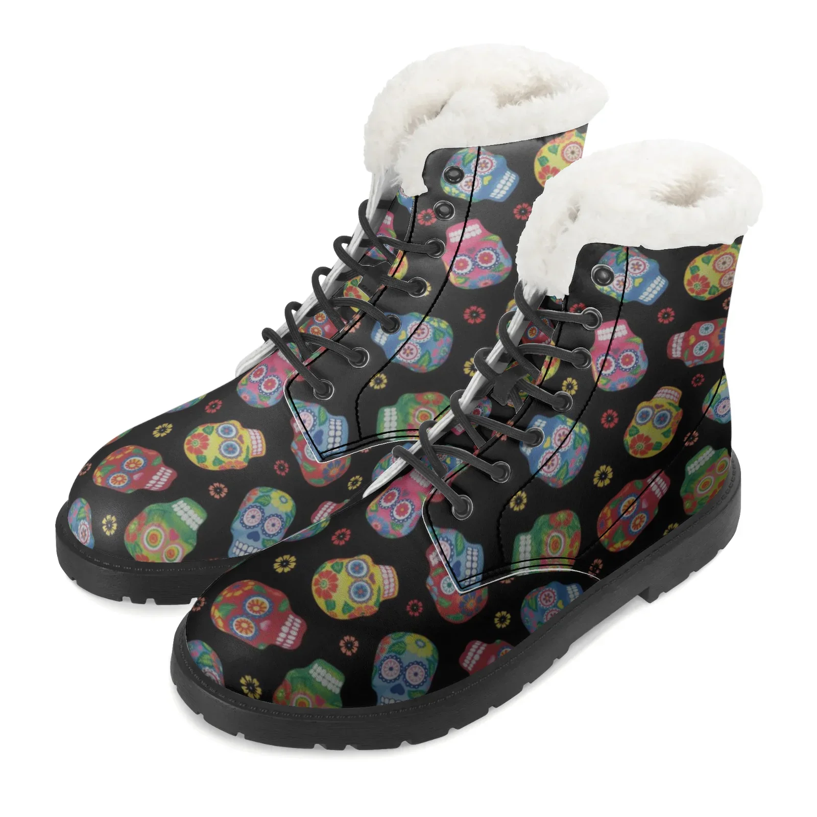 Custom colorful skull plush boots warm youth shoes casual boots hot selling mid-calf man and woman‘s winter