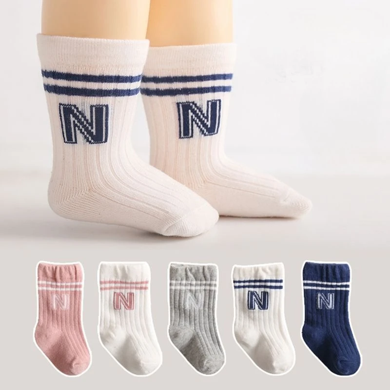 

3Pairs/Lot Baby Letter Socks Knit Soft Cotton Sock Kids Long Knee High Socks Infant Toddler Baby Boys Girls Cute Stripe Socks