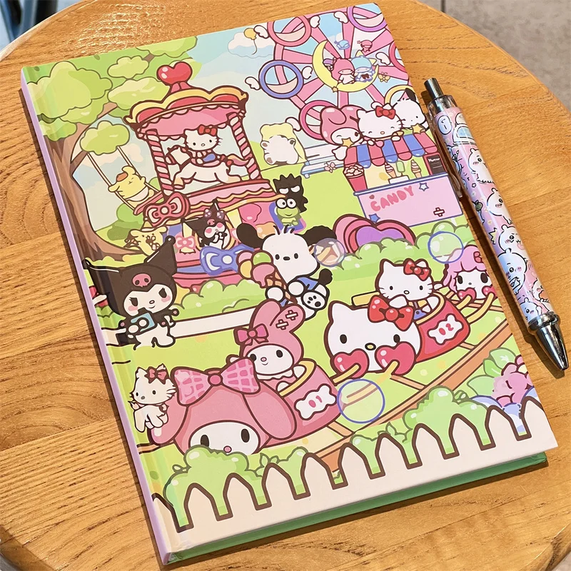 Notebook cangkang keras Anime Miniso Sanrio Hellokitty A5 Notebook warna halaman dalam Diary Draft Notepad alat tulis siswa