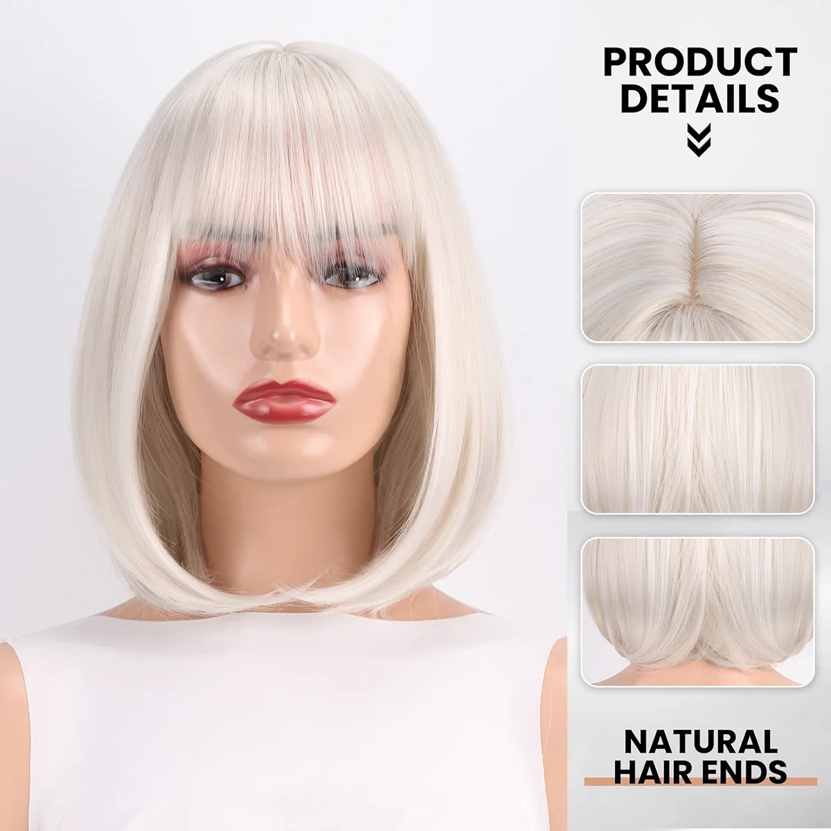 Cross border European and American bob wig, ladies' bangs, beige short hair wig, full head set-Synthetic fiber wig