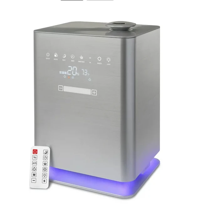 

Crane USA Warm & Cool Mist Top Fill Humidifier with Remote, 1.2 Gallon, 500 Sq. Ft Coverage, UV Ionizing Light, Metallic