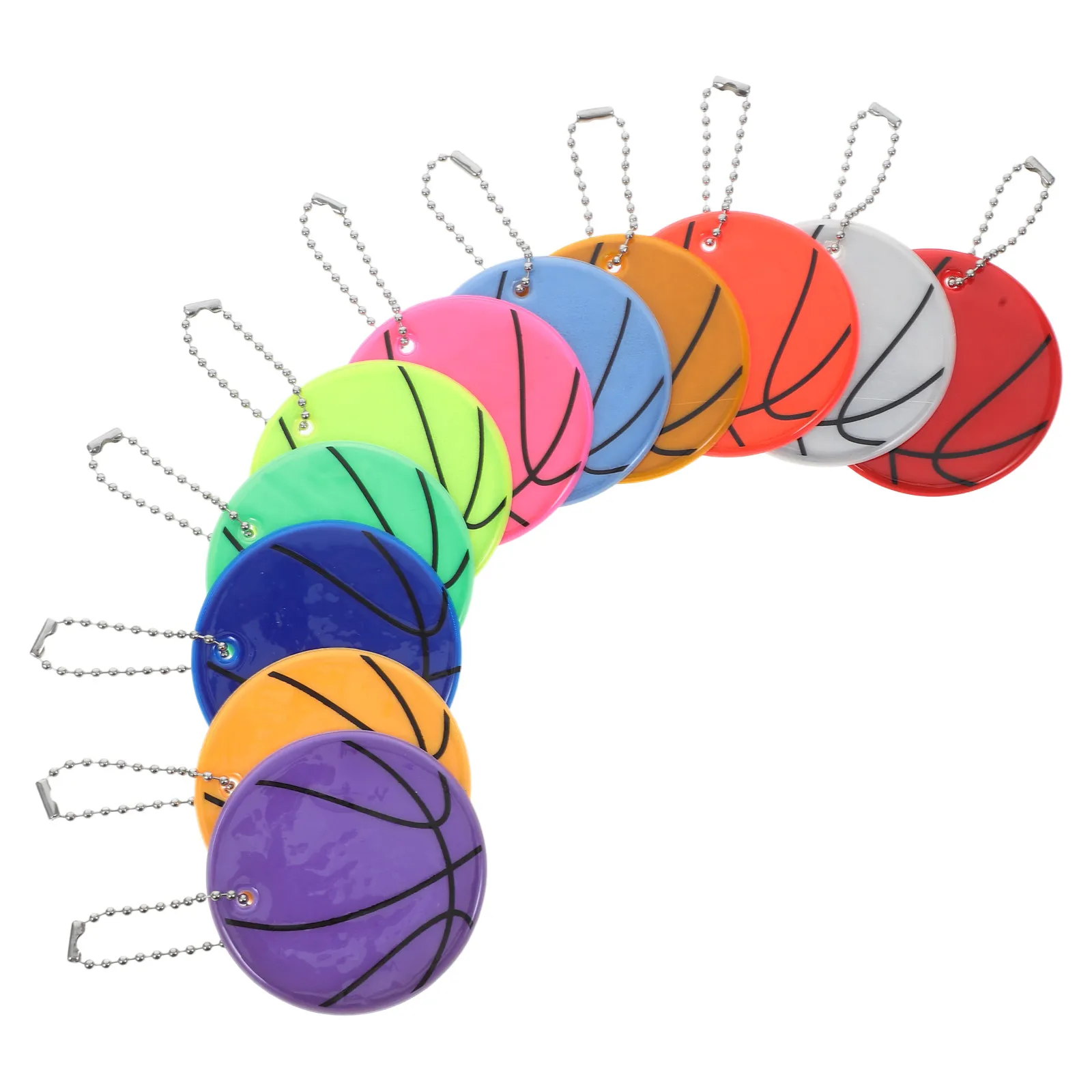 11Pcs Basketball Reflective Pendant Safety Keychain Fluorescent Backpack Sport Bag Charm Traffic Reflector Reflective Keychain