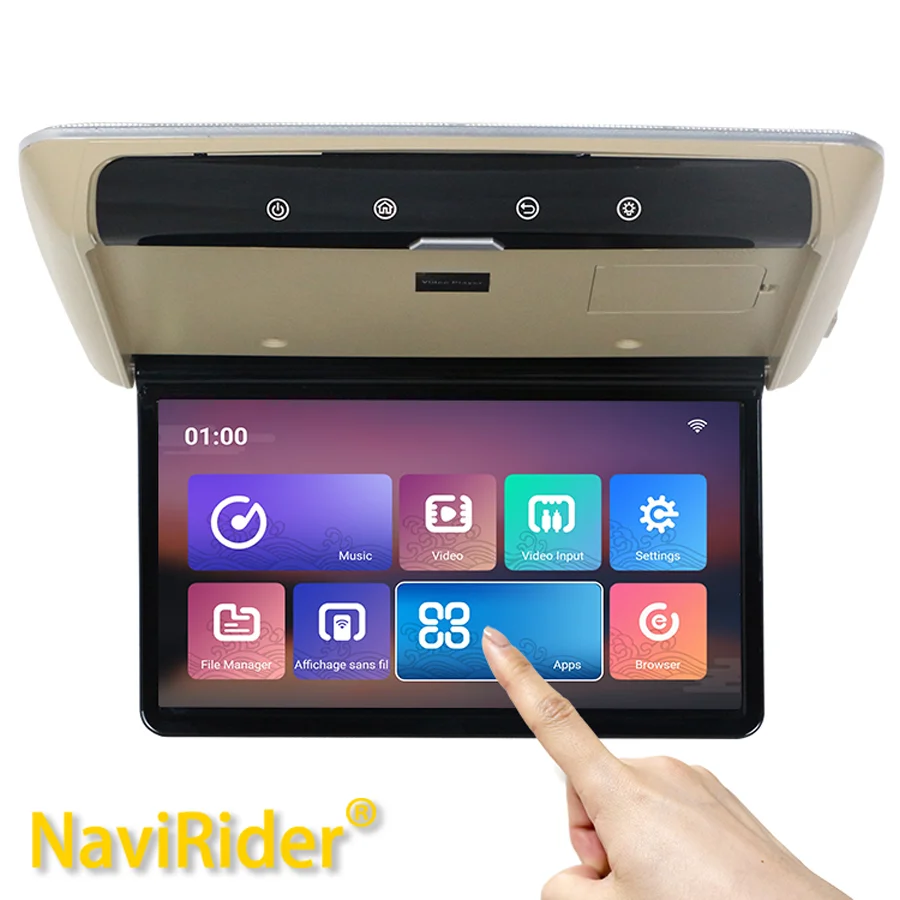 S 1920*1080P 15.6 Inch Car Roof Monitor TV Flip Down For Universa IPS Screen HDMI FM Android 16 MP5 With 16-color Ambient Light