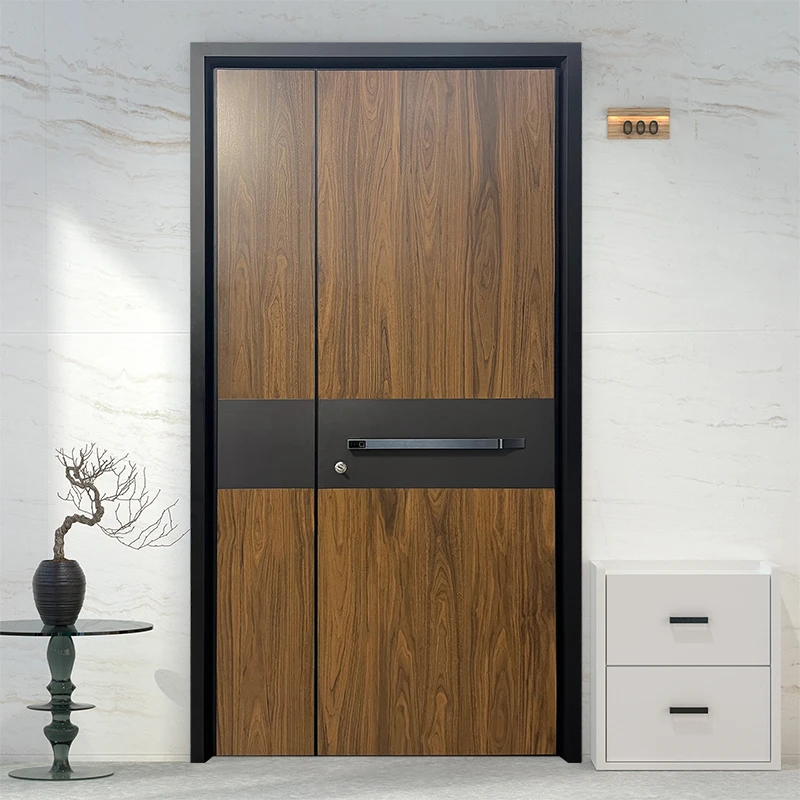 

Cast aluminum villa door double glass wood grain door into the house rural self-built house mother door opposite custom