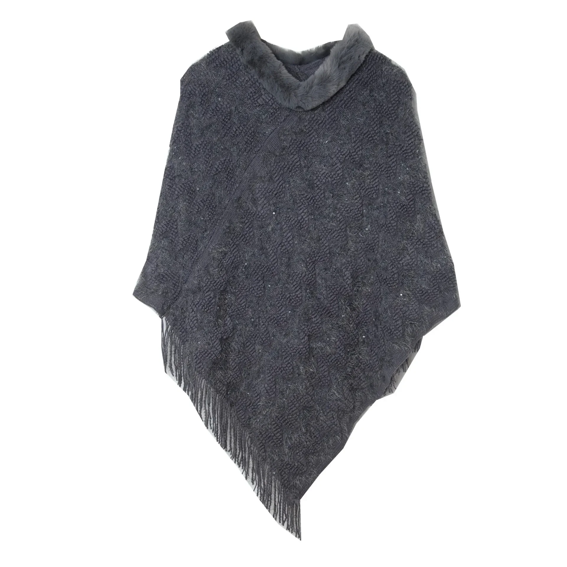 Spring Autumn Sequin Pullover Imitation Wool Collar Shawl Knitted Cloak Fashionable Casual Poncho Lady Capes Yellow  Cloaks 11