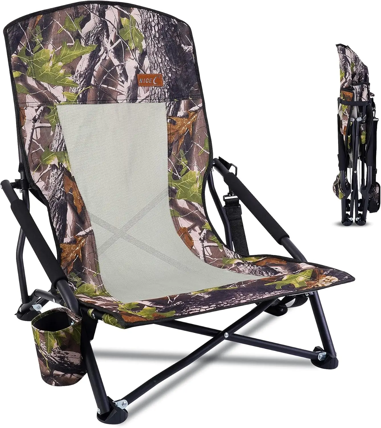 

Compact Folding Camping Chair with Cup Holder & Carry Strap, Heavy Duty for Hunting, Travel, Picnic