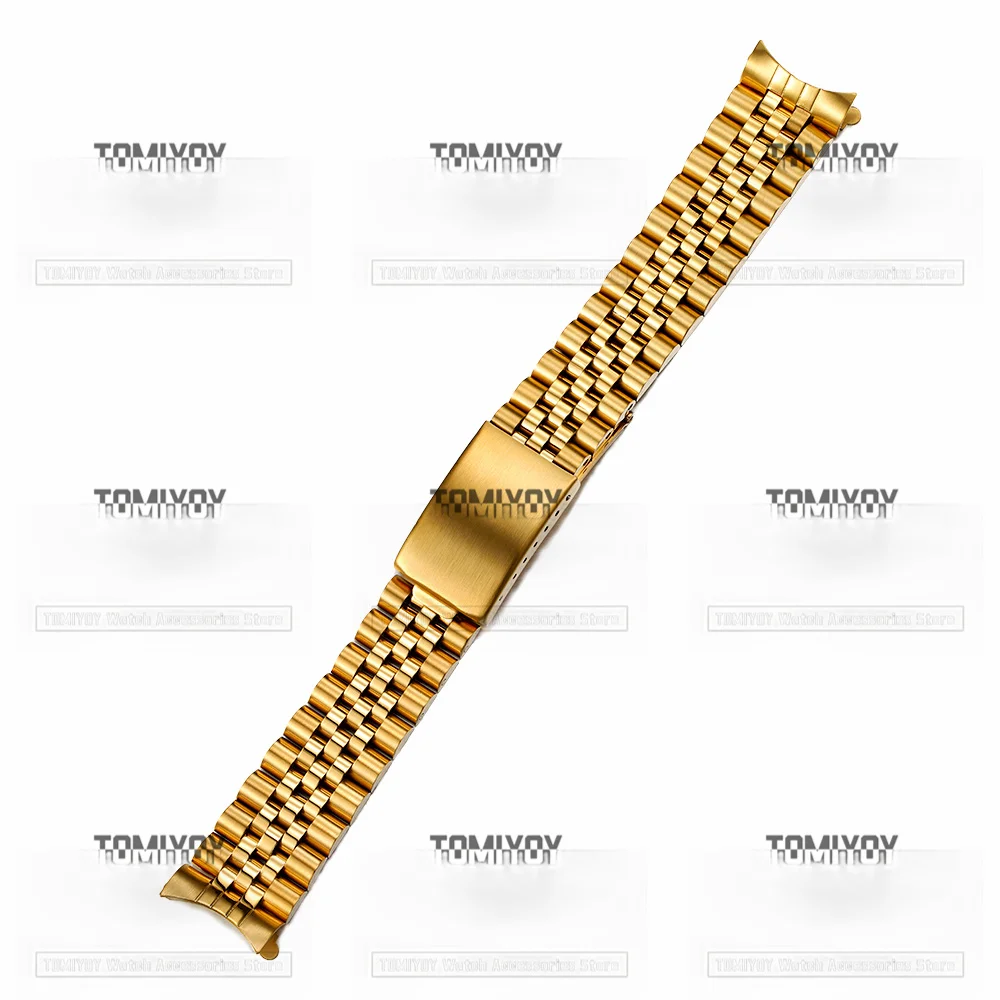 Silver 2 tone Gold 18mm 19mm 20mm Stainless Steel Vintage Jubilee Curved End Watch Band Strap Fit for RLX 16200 16710 5500 5501