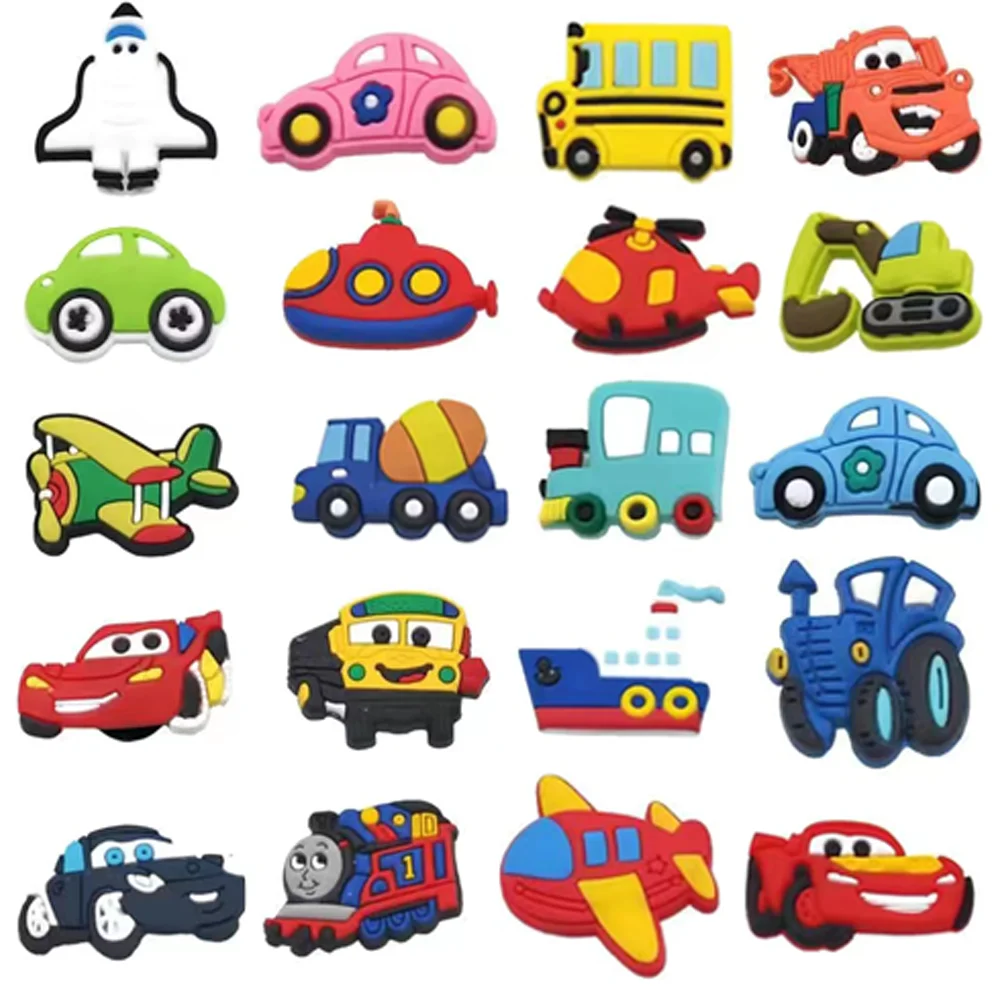 Disney 1PCS Cute Color Cars PVC Shoe Charms Cartoon Vehicle DIY Sandals Accessories Decorate Buckle For Boys Kids Party Gifts