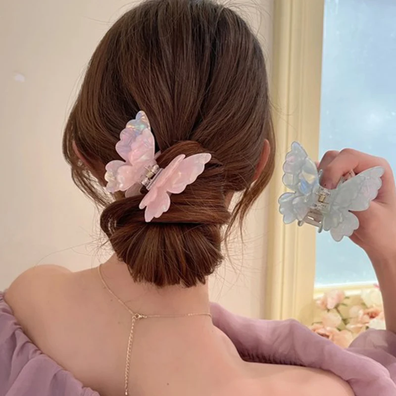 Pinza para el pelo de mariposa de hadas, pinza para el pelo de cangrejo de acetato Retro francés, Clip de tiburón de princesa dulce de verano, horquilla en espiral, accesorios para el cabello