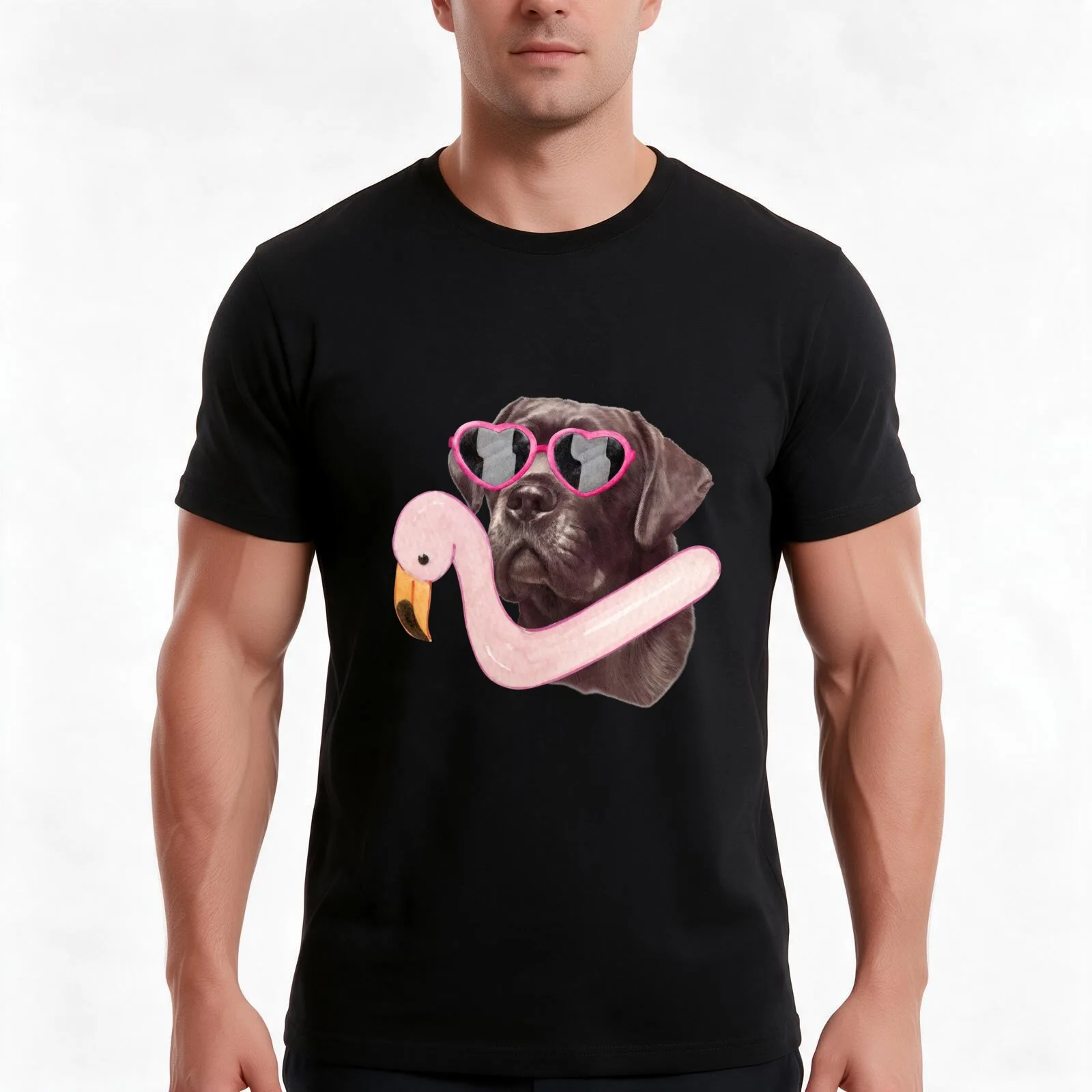 Corso : Cane Corso With Float And Sunglasses T-Shirt, Summer Casual Cotton Tee, Oversized Streetwear Tops, Vintage Graphic Print