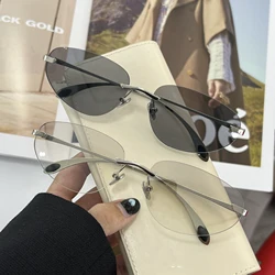 Women Y2K Rimless Sunglasses Luxury Brand Frameless Sun Glasses Future Korean Styles Cat Eye UV400 Glasses Trendy Goggles