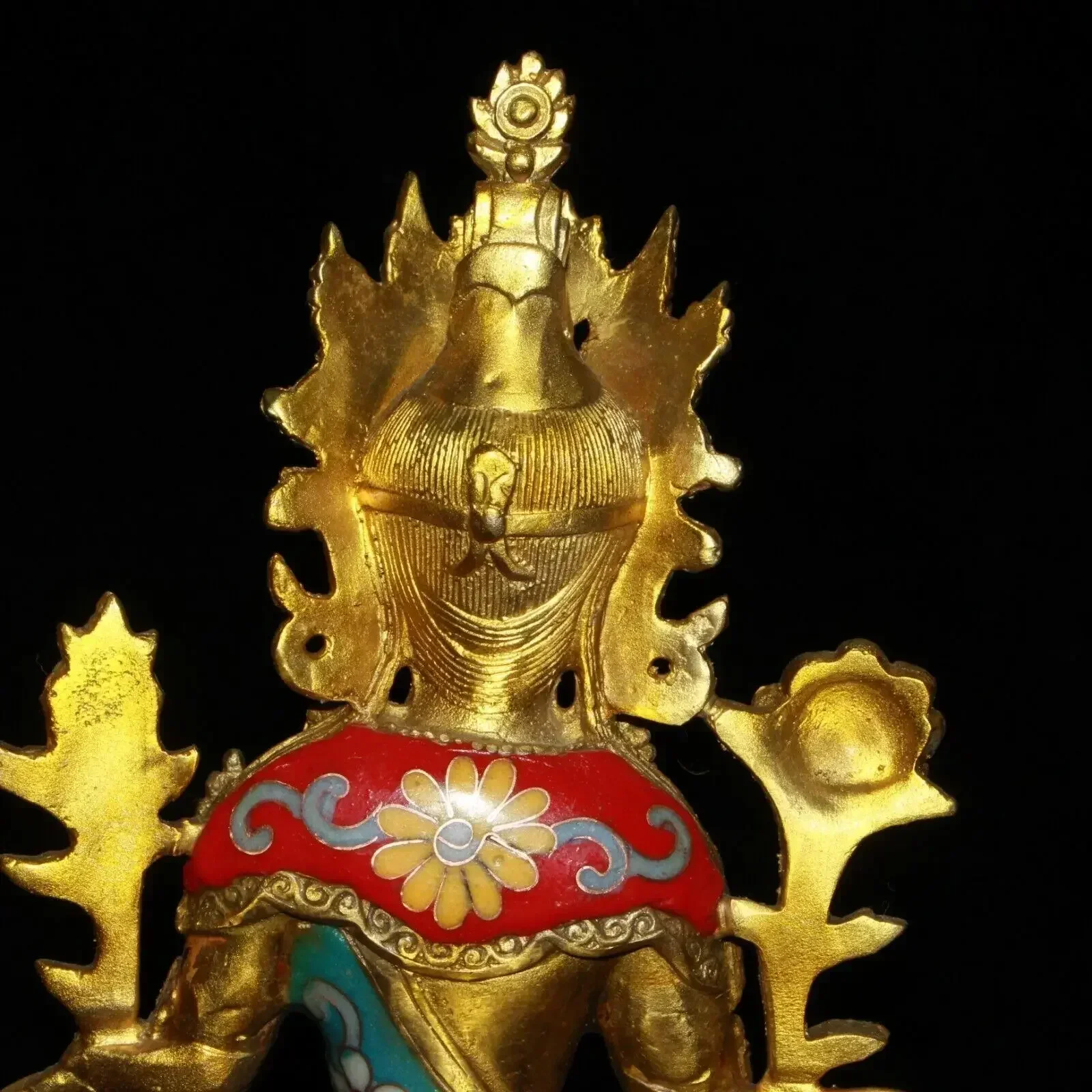 High 21CM Cloisonne Copper Kwan-yin Guanyin Statue Old Brass Statue Offering Table Decor