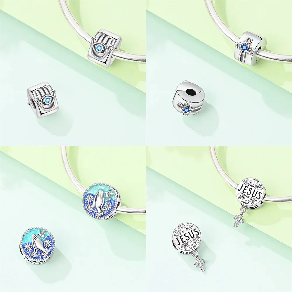 925 Silver Religious Theme Charms Cross Virgin Mary Angel Star of David Beads Fit Bracelets Bag Keychain Pendant Jewelry Making
