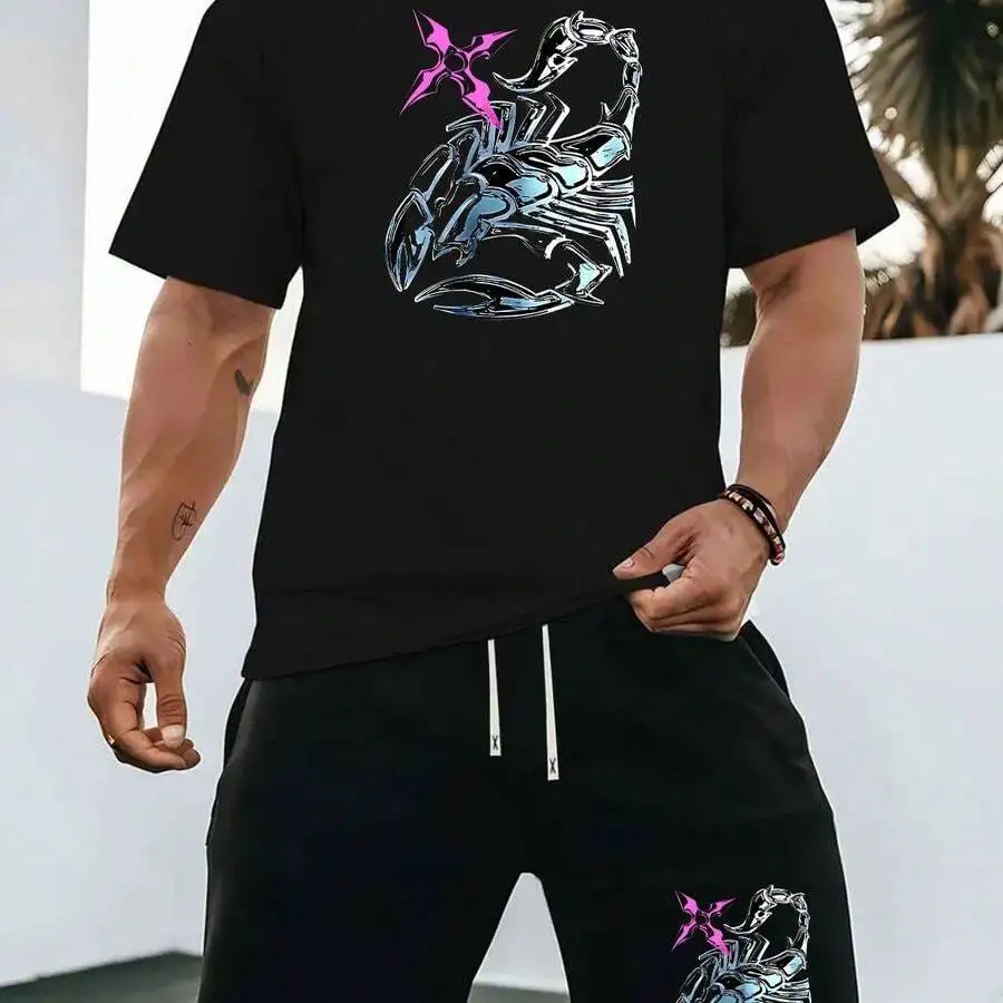 

Mens Casual Summer Two-Piece Set T-Shirt And Shorts With Scorpion Print