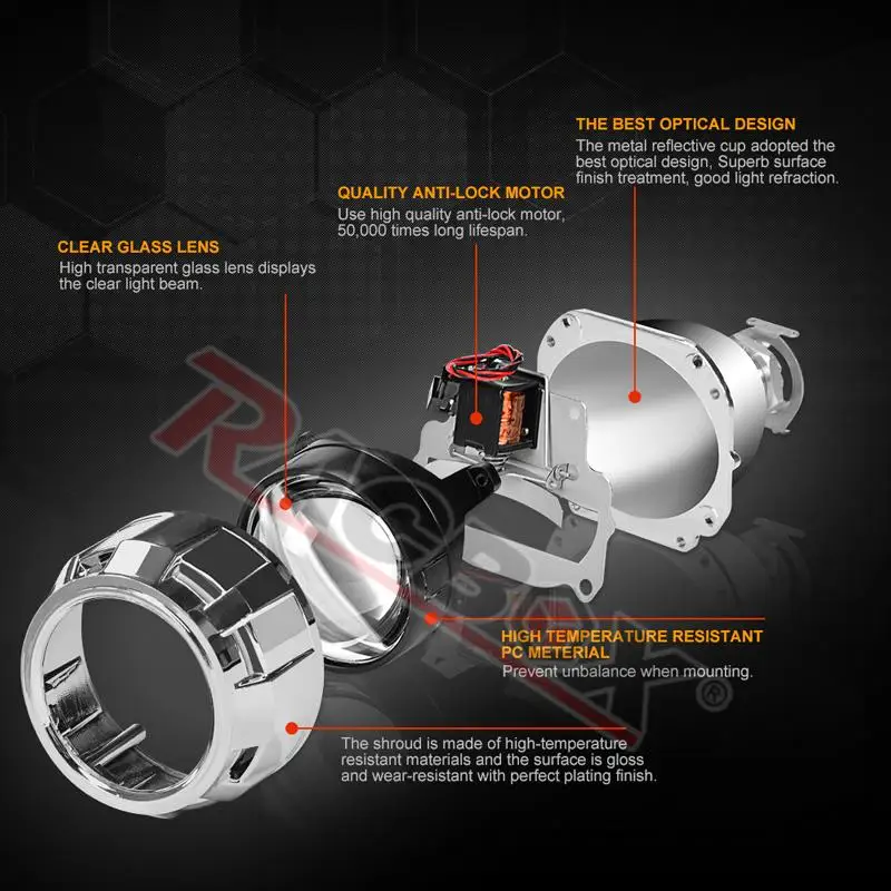 2.5 Inch Bi Xenon Mini Projector Lens With Silver Black Mask H1