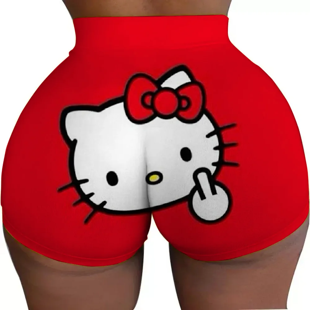 Pantaloncini da donna estivi 2025, super pantaloncini da donna con scollo a O Hello Kitty, pantaloncini da donna slim fit, caldi e sexy