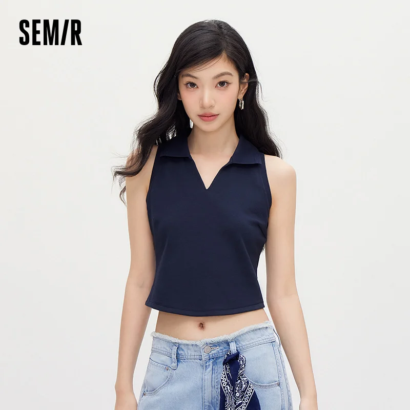 Semir Women Tank Top Polo Collar Slim Solid Cropped Tank 2026 Summer Simple Casual